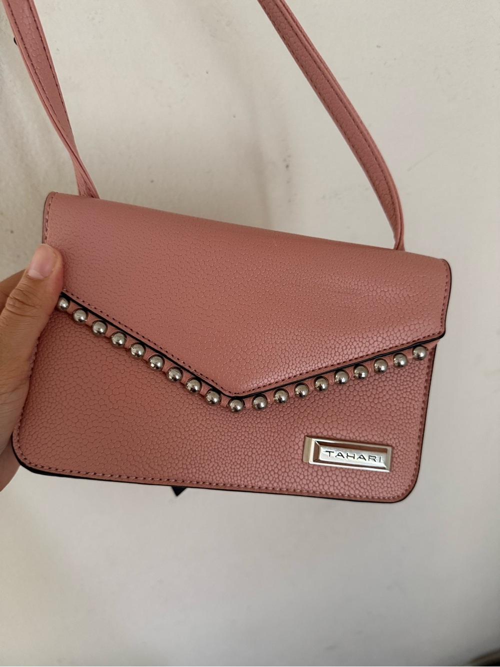 Tahari Rose Pink Studded Envelope Crossbody Bag
